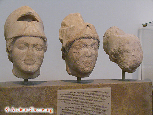 Grecia arcaica. Escultura: Cabezas de Guerreros de Afaia.