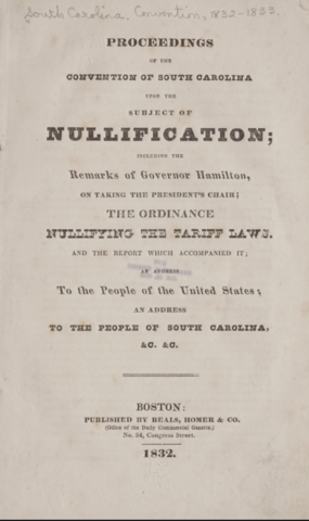 South Carolina enacts Ordinance of Nullification