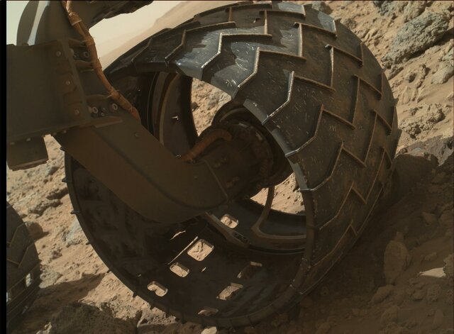 Left-Front Wheel of Curiosity Rover, Approaching Three Miles