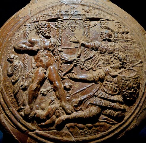 Heracles a punto de matar a Laomedonte