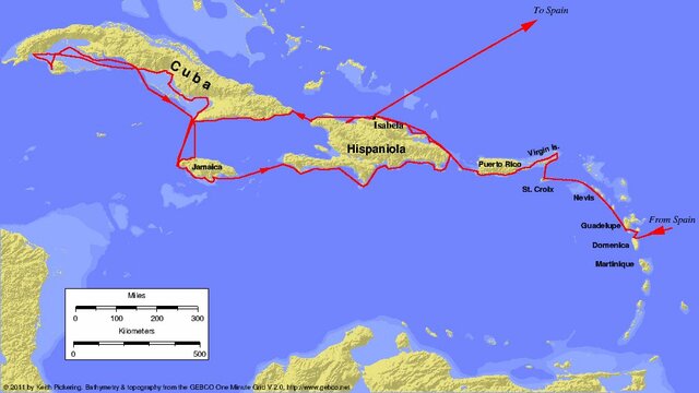 Columbus begins his second voyage to the Americas (1493-1496)