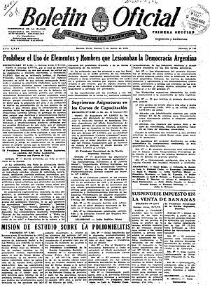 DESPERONIZACION, Decreto Ley 4161