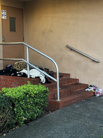 Camping on St. Rose Church Office Steps