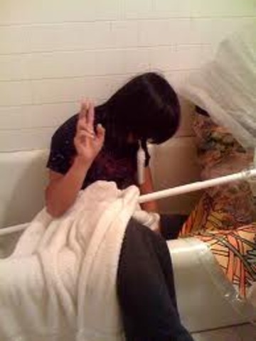 Cheyanne fell into the shower when Griffin tried to get her.