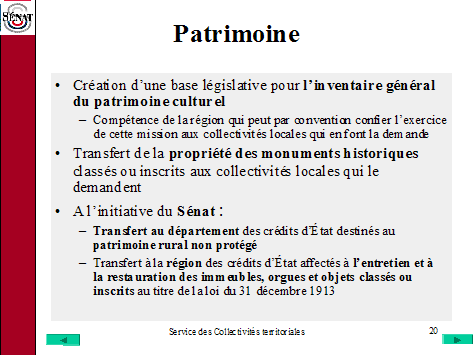 Décentralisation du patrimoine vers les collectivités territoriales