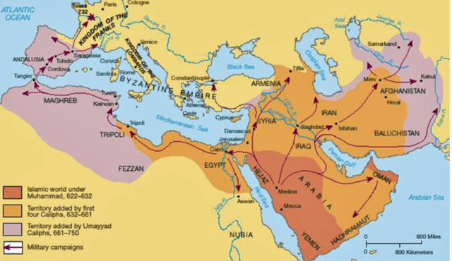 Islamic territory by 750 A.D.