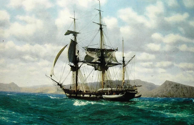 Sets sail on the HMS Beagle