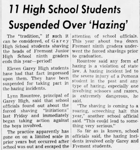 Pomona Shavers a Hazing tradition in Garey High