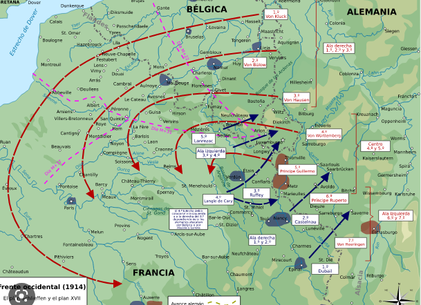 Ofensiva alemana en Bélgica hasta Verdún. Inicio del Plan Schlieffen
