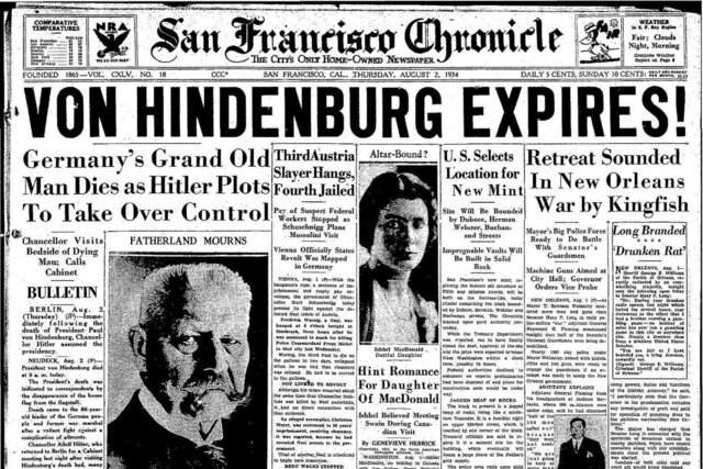 President Von Hindenburg Dies