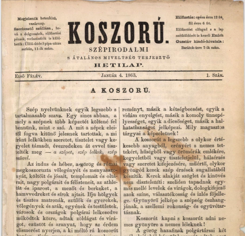 Koszorú című újságot indítja el