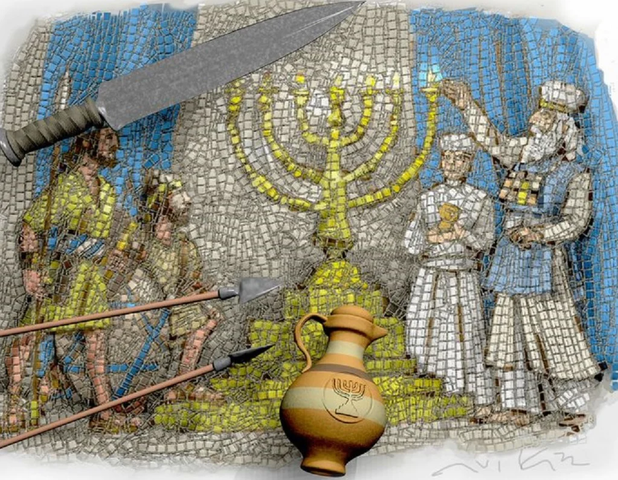 Re-dedication of the Temple thanks to the Maccabean Revolt (Hanukkah story)