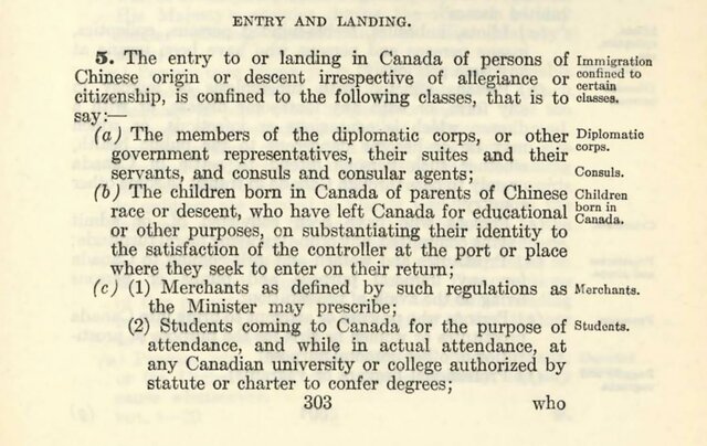 The Chinese Immigration Act of 1923