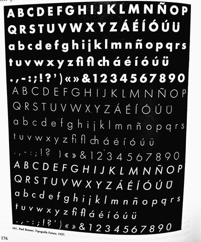 Espècimen de la tipografia Futura, dissenyada per Paul Renner