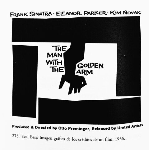 Crèdits inicials del llargmetratge L'home amb el braç d'or, dissenyat per Saul Bass