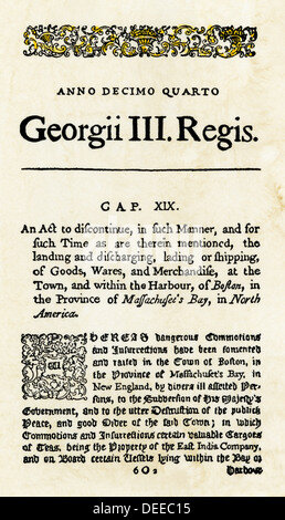 Els ''decrets intolerables'' accepten el desafiament del ''boston tea party''