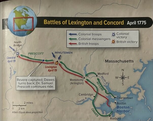 The Battle of Lexington and Concord occur