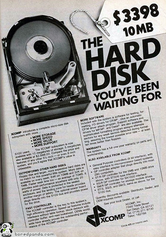 The PC hard drive, holds 10 MB.