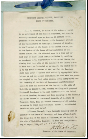 Tennesse's ratification of 19th Amendment