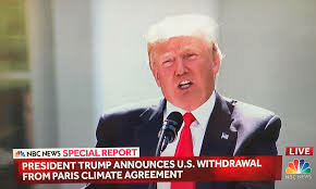U.S. announces it will cease participation in the Paris Agreement on climate change mitigation