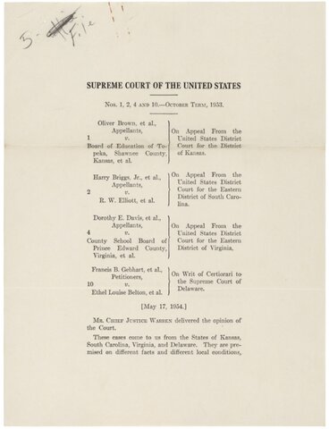 1954 Supreme Court decision Brown vs. Board of Education