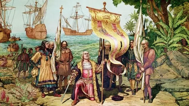 Llegada de colón a la isla