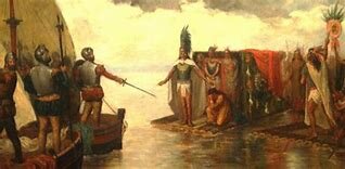 Llegada de los españoles a costas mexicanas.