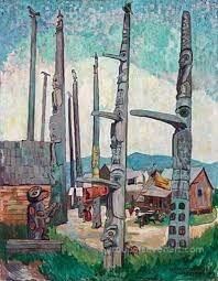 "Totem Poles by Kitseukla" is painted