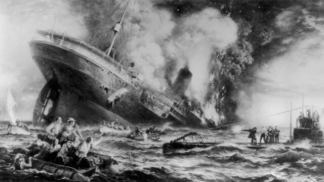 German submarine sinks the passenger liner Lusitania.