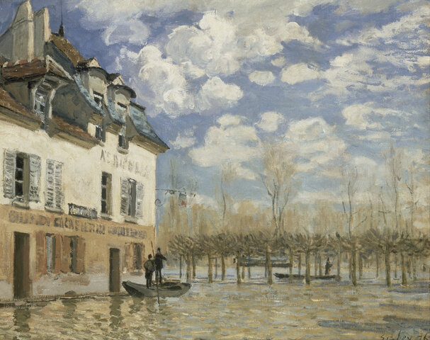La barca durante l’inondazione a Port-Marly  Sisley