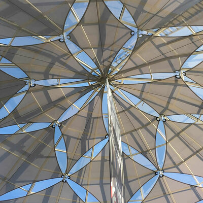 Timeline: Hitos importantes en el uso de membranas textiles en cubiertas y fachadas.