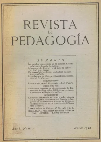 1922. Inicia su publicación la Revista de Pedagogía que se edita hasta 1936.