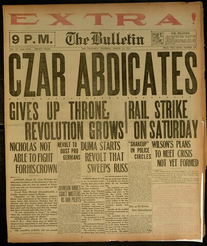 Czar Nicholas abdicates the throne