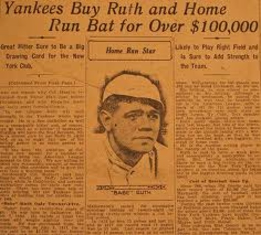 Babe Ruth is sold to the New York Yankees.