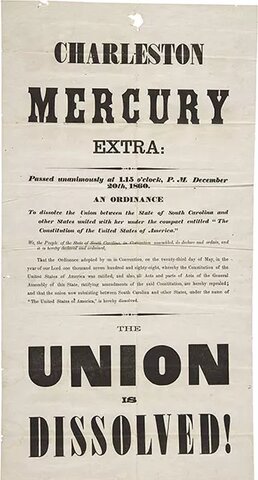 South Carolina secedes from the Union