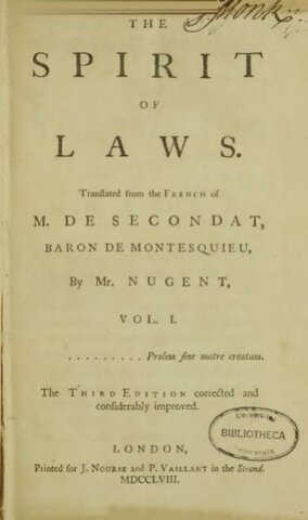 Montesquieu writes Spirit of the Laws