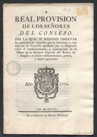 Real Provisión del conde de Aranda en 1766