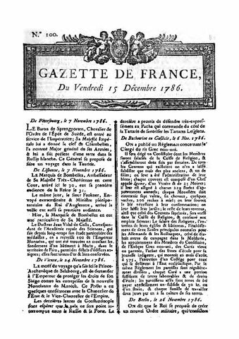 Primer anuncio en la Gazzette de France.