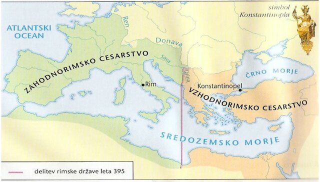 Rimski imperij se razdeli na Z in V del