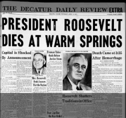 President Roosevelt dies at his retreat in Warm Springs, GA