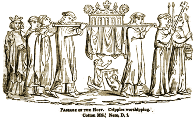 The first known mystery play is performed