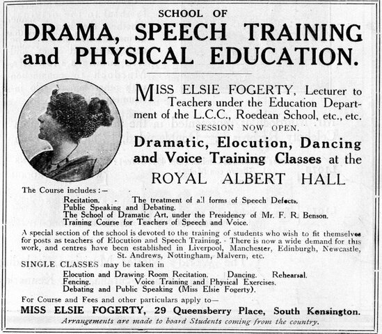 Attends Central School for Speech and Drama in London