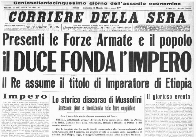 Mussolini conquista l'Etiopia e proclama la nascita del impero