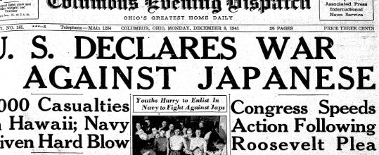 U.S. declares war on Japan