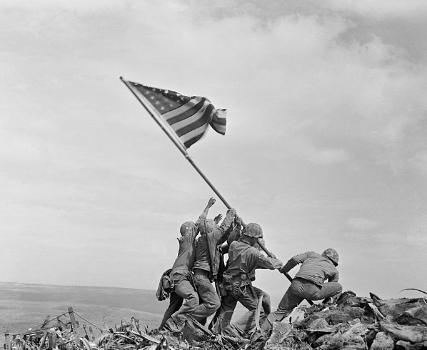 Six Marines plant the U.S. flag on Iwo Jima