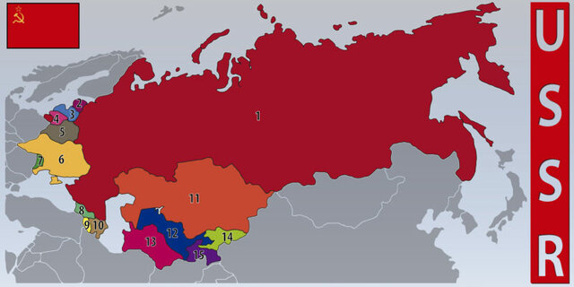 Mapa de la URSS con las incorporaciones de repúblicas