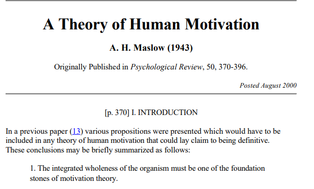 Artículo. Una teoría sobre la motivación humana. Abraham Maslow