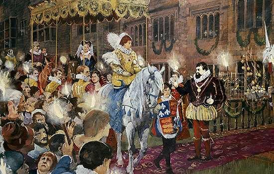 Elizabeth I granting the castle to Robert Dudley the Earl of Leicester