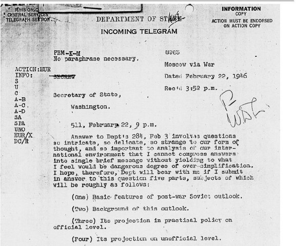Telegrama del embajador norteamericano en la URSS.