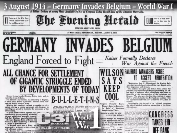 Germany declares war on neutral Belgium and invades Belgium and Luxembourg as part of the Schlieffen Plan. As a result, Britain declares war on Germany.